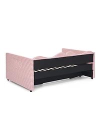 Streamdale Furniture Gingham Upholstered Full-Size Daybed with Trundle and Side Storage