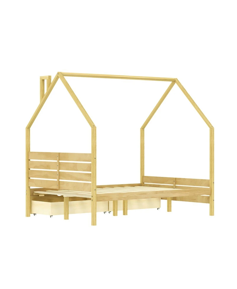 Streamdale Furniture Full House Bed Frame with 2 Storage Drawers, Montessori Style