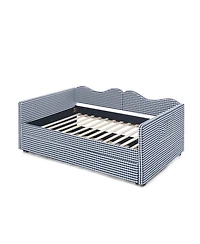 Streamdale Furniture Gingham Upholstered Full-Size Daybed with Trundle and Side Storage Pocket