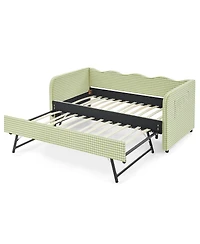 Streamdale Furniture Gingham Upholstered 3-in-1 Twin Daybed with Trundle and Side Pockets