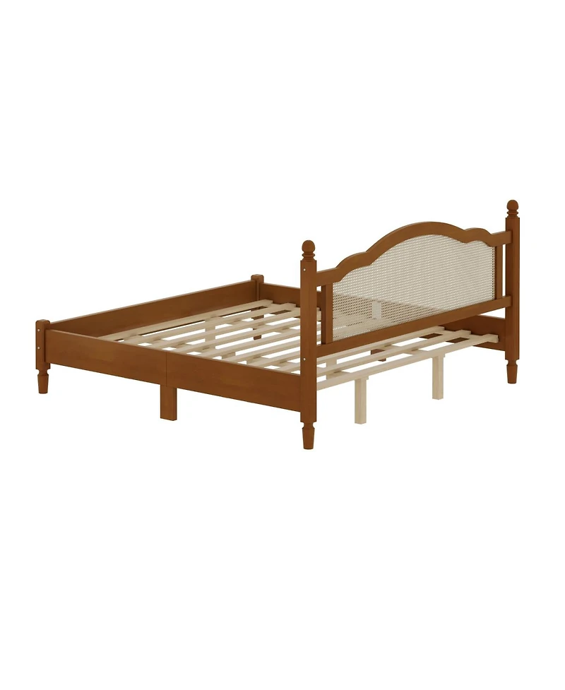 Streamdale Furniture Wooden Platform Bed with Rattan Headboard