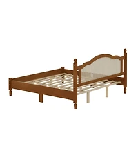 Streamdale Furniture Wooden Platform Bed with Rattan Headboard