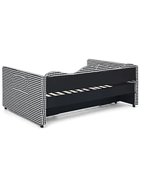 Streamdale Furniture Gingham Upholstered Full-Size Daybed with Trundle and Side Storage Pocket