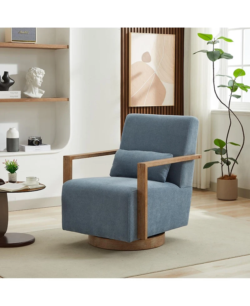 Streamdale Furniture Streamdale Modern Swivel Upholstered Accent Chair with Solid Wood Armrests, Pale Blue