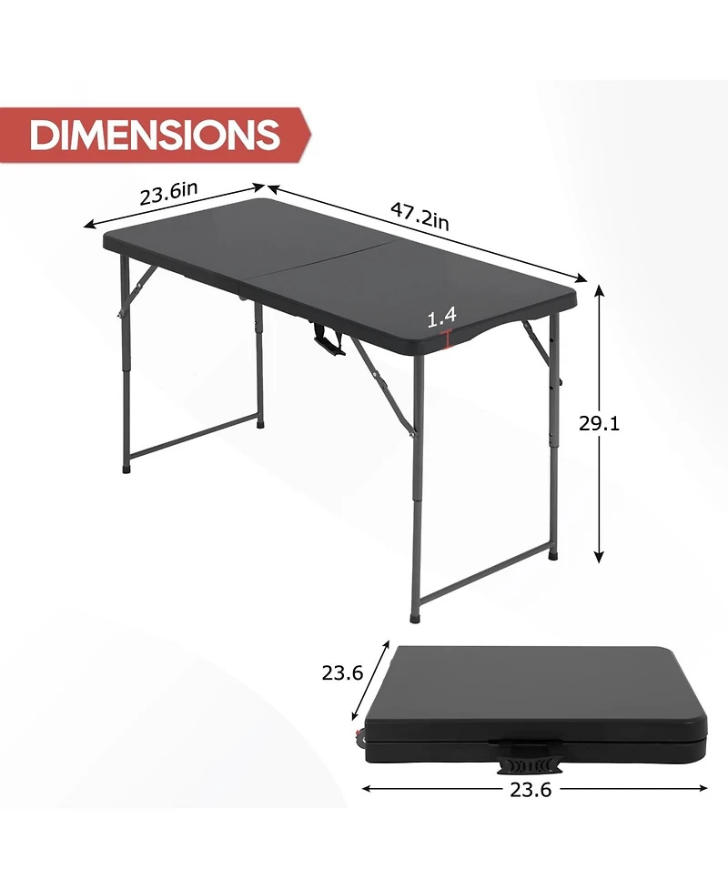 Aofar 4 Feet Folding Table Portable Plastic Carry Handle Camping Outdoor