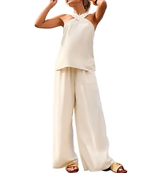 Cupshe Women's Ivory Serenity Cross Halter Wide Leg Two Piece Set