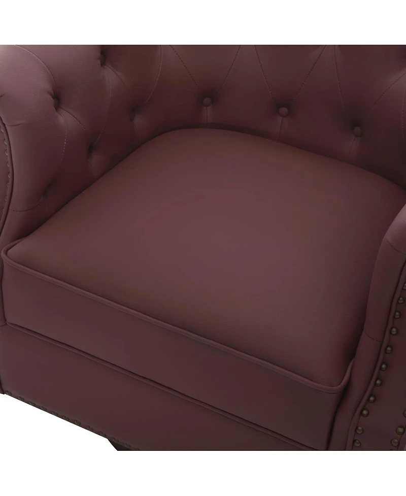 Streamdale Furniture 360 Swivel Pu Leather Accent Chair with Tufted Curved Back
