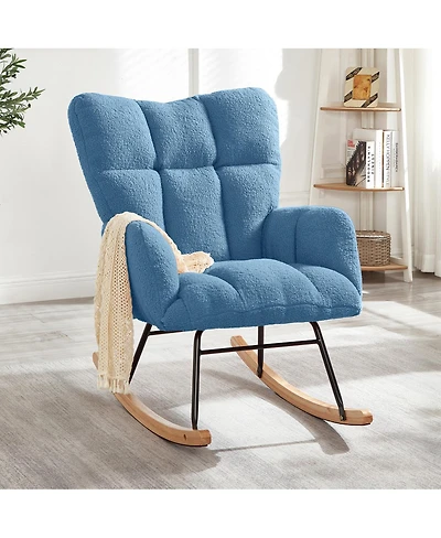 Streamdale Furniture Streamdale Tufted Teddy Fabric Rocking Chair with Metal Frame