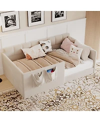 Streamdale Furniture Twin Size Velvet Upholstered Daybed with Side Storage Pockets
