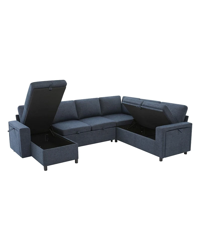 Streamdale Furniture U-Shaped Convertible Sectional Sofa Bed with Storage, Usb and Cup Holders