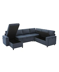 Streamdale Furniture U-Shaped Convertible Sectional Sofa Bed with Storage, Usb and Cup Holders