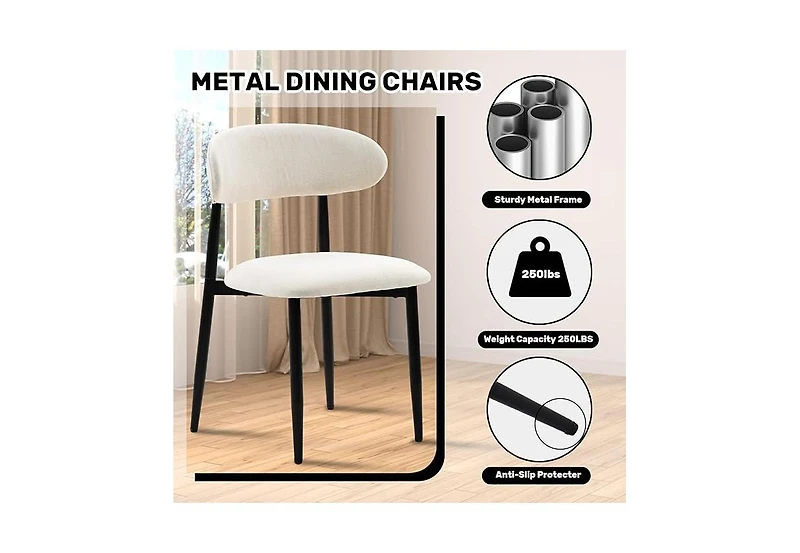 flynama Set of 2 Fabric Metal Dining Chairs, Farmhouse Style Rustic Chairs 250lb Capacity