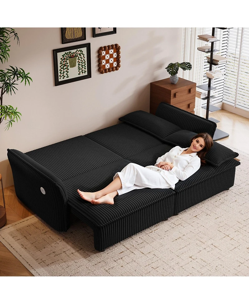 Boyel Living 85" Convertible Sofa Bed, 2-in-1 Plush Fleece Pull-Out Couch with Wood Frame, 600 lbs Capacity for Room