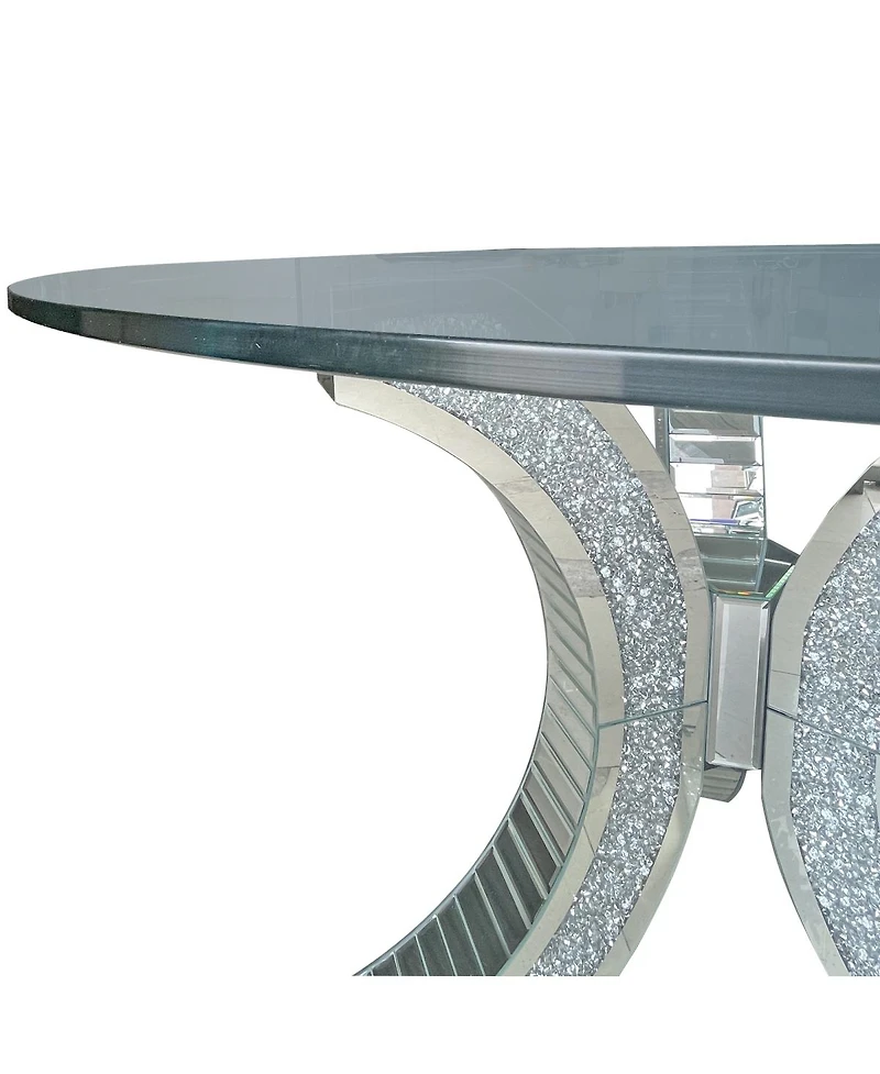 Streamdale Furniture Crushed Diamond Mirrored Round Dining Table with C-Shape Base