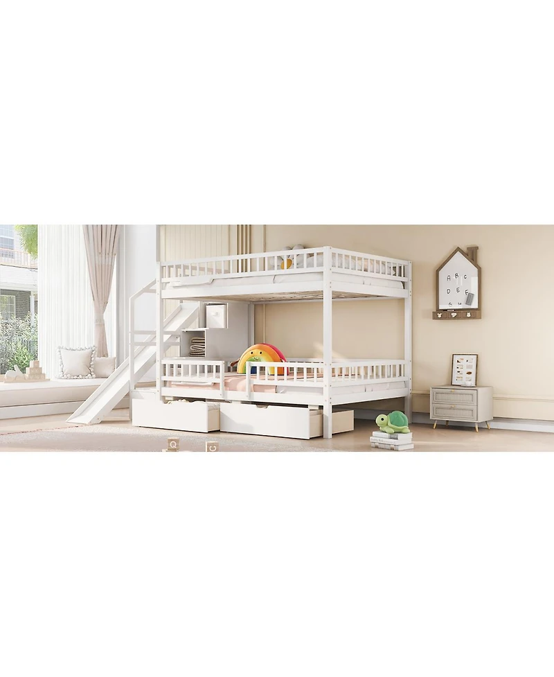Streamdale Furniture Full over Full Bunk Bed with Storage Staircase, Slide and 2 Drawers