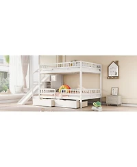 Streamdale Furniture Full over Full Bunk Bed with Storage Staircase, Slide and 2 Drawers