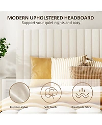 Streamdale Furniture Queen Size Velvet Upholstered Platform Bed with Adjustable Headboard