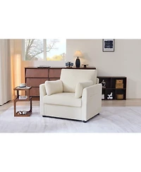 Streamdale Furniture Corduroy Accent Chair with Side Storage Pockets and 2 Pillows