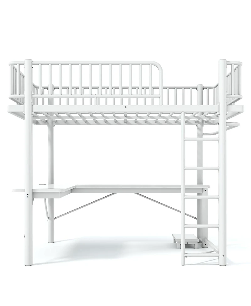 Streamdale Furniture Full Loft Bed with L-Shaped Desk, Led Lights, and Charging Station