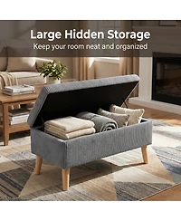 Streamdale Furniture Corduroy Flip-Top Storage Ottoman Bench with Wooden Legs