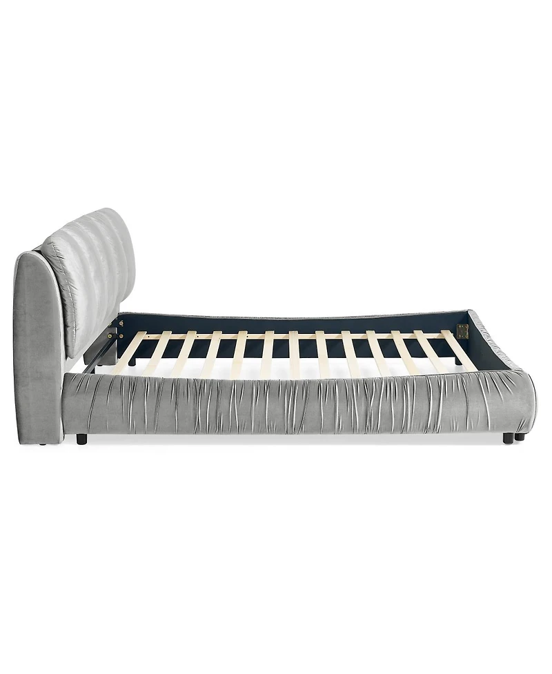 Streamdale Furniture King Size Upholstered Bed Frame, Modern Minimalist Velvet Bed with Plump Headboard