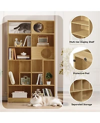 flynama Modern Cat House Bookshelf with Storage and Litter Box