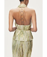 Nocturne Women's Halterneck Peplum Top with Ring Chain Back Detail