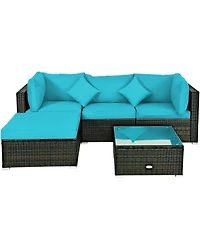 Sugift 5 Piece Outdoor Patio Rattan Sectional Conversation Furniture Set with Cushions