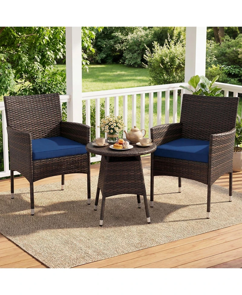 Sugift 3 Piece Patio Bistro Furniture Set with 2 Rattan Chairs and Round Side Table