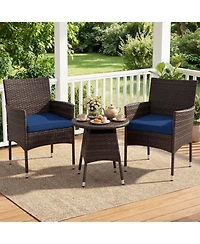 Sugift 3 Piece Patio Bistro Furniture Set with 2 Rattan Chairs and Round Side Table