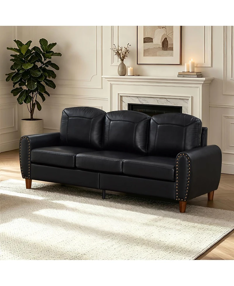 Streamdale Furniture 81.5" Classic Faux Leather Rolled Arm Sofa with Solid Wood Legs