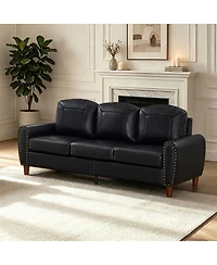 Streamdale Furniture 81.5" Classic Faux Leather Rolled Arm Sofa with Solid Wood Legs