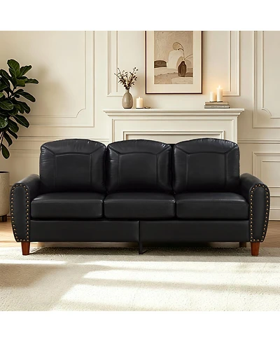 Streamdale Furniture 81.5" Classic Faux Leather Rolled Arm Sofa with Solid Wood Legs