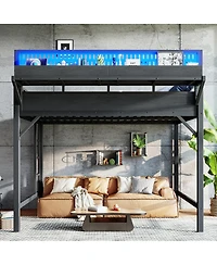 Streamdale Furniture Queen Loft Bed with Storage, Pegboard, Usb Ports, and Led Lights