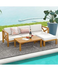 Sugift 5-Piece Acacia Wood Outdoor Conversation Set with Ottoman and Coffee Table