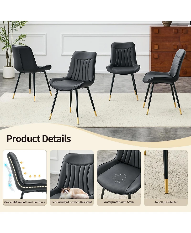 Streamdale Furniture Set of 2 Tech Fabric Dining Chairs with Metal Legs