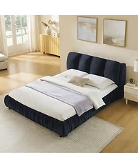 Streamdale Furniture Queen Size Upholstered Bed Frame with Segmented Velvet Headboard