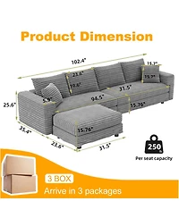 Streamdale Furniture 102.4" Modern Plush Corduroy 4-Seat Cloud Sofa with Movable Ottoman