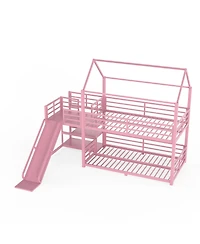 Streamdale Furniture Twin metal House Bunk Bed with Storage Stairs, Slide, Safety Rails