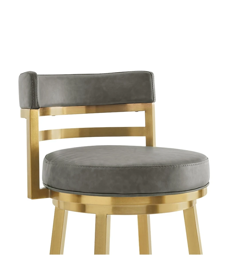 HomeRoots 26" Faux Leather and Stainless Steel Low Back Counter Height Swivel Bar Chair