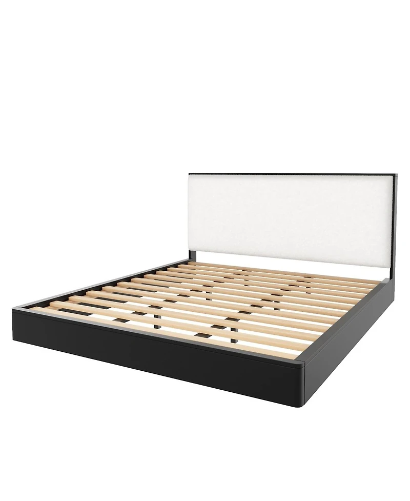 Streamdale Furniture Solid Wood King Platform Bed with Boucle Upholstered Headboard