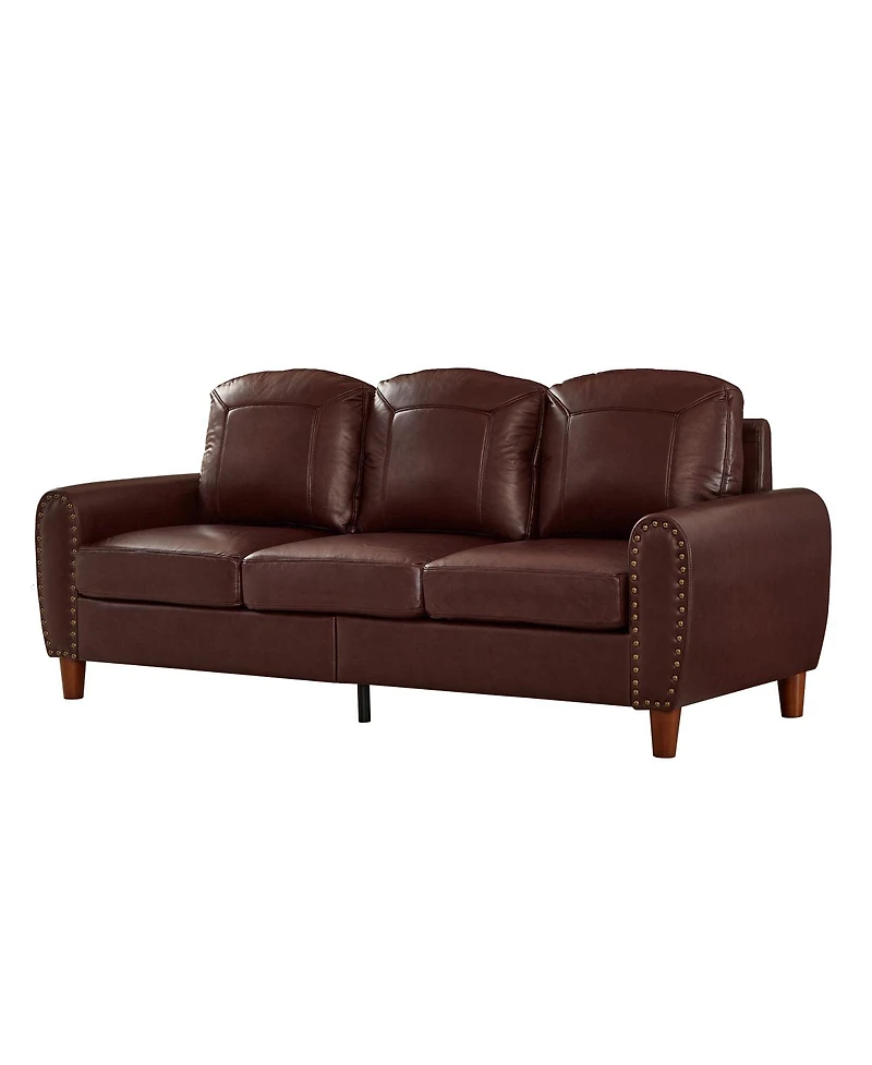 Streamdale Furniture 81.5" Classic Faux Leather Rolled Arm Sofa with Nailhead Trim