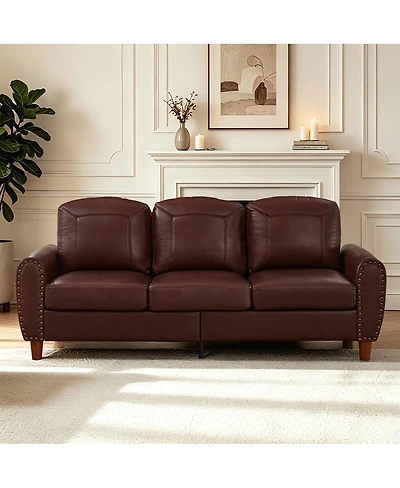 Streamdale Furniture 81.5" Classic Faux Leather Rolled Arm Sofa with Nailhead Trim