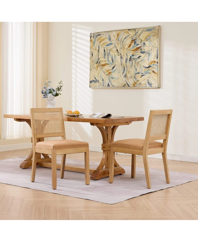 Streamdale Furniture Set of 2 Rattan Cane Back Dining Chairs, Mid-Century Modern Kitchen Chairs