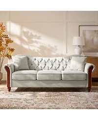 Hulala Home Mario Traditional 83"Wide Tufted Sofa with Solid Wood Legs