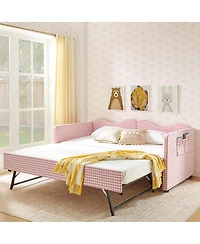 Streamdale Furniture Gingham Upholstered Twin Daybed with Trundle and Side Storage