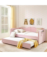 Streamdale Furniture Gingham Upholstered Twin Daybed with Trundle and Side Storage