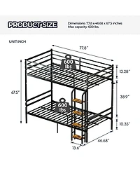 Streamdale Furniture Twin Over Twin Metal Bunk Bed with Ladder, Space Saving