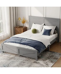 Streamdale Furniture Farmhouse Queen Bed with Barn Door Headboard and Footboard
