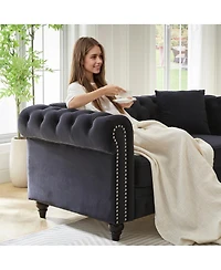 Streamdale Furniture 63.5" Modern Velvet Chesterfield Sofa with Button Tufting and 2 Pillows
